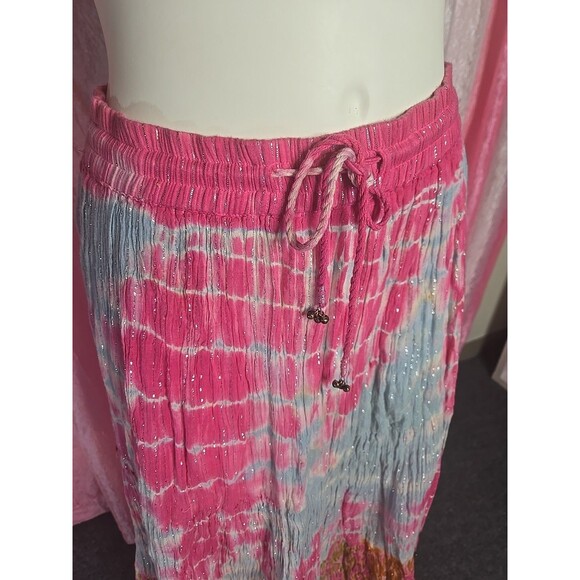 Lotus Boho Pink Shimmer Tye-dye Colorful Festival Cotton Skirt Size Large - Picture 3 of 12